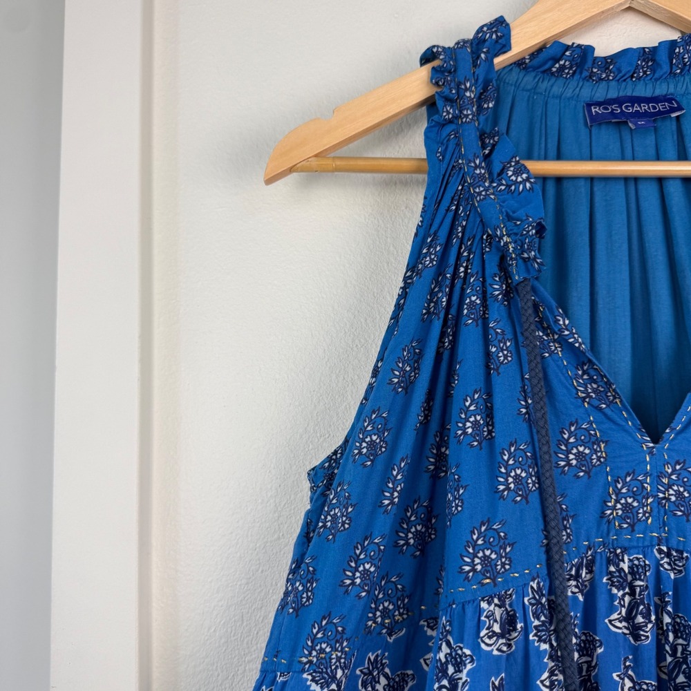 Ro's Garden Anthropologie Blue Sofia Tiered Mini Dress Boho Size Medium - Picture 6 of 12